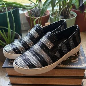 Michael Kors Black and Silver Sequin Slip-On Sneakers